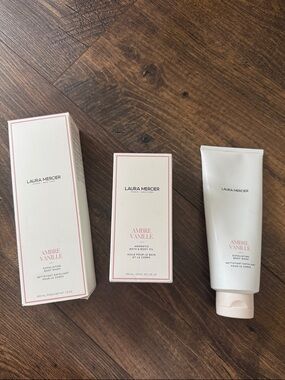 Laura Mercier Ambre Vanille Bath & Body oil and exfoliating body wash